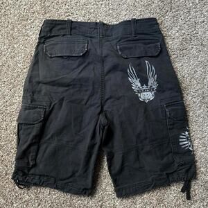 Vintage 2000s Black Faded Metal In Flames Band Cargo Shorts